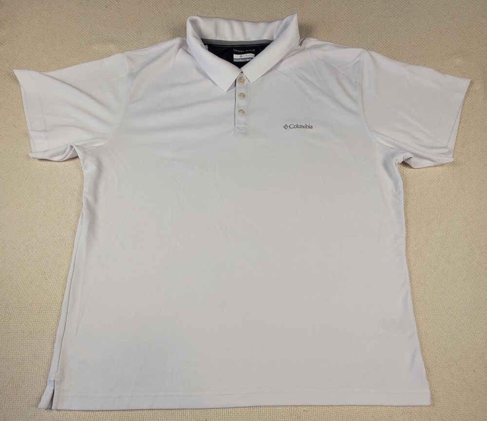 Columbia Polo Shirt Mens 2XL White Omni-Wick Golf Performance Lightweight Button